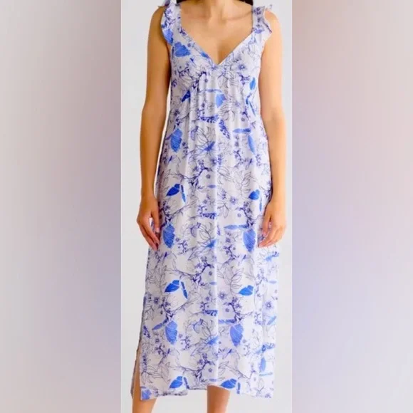 Floral Maxi Sun-Dress/Blue & White - Size Small/Nordstrom - Picture 2 of 5